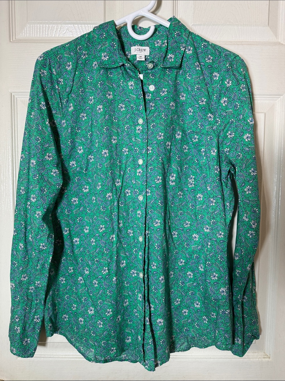 J. Crew Women’s Green Paisley Button-Down Cotton Long Sleeves Top Sz Medium